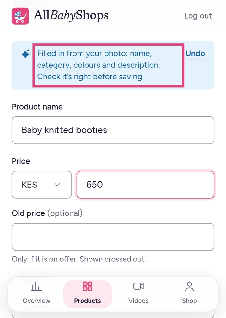 Adding a product from a photo