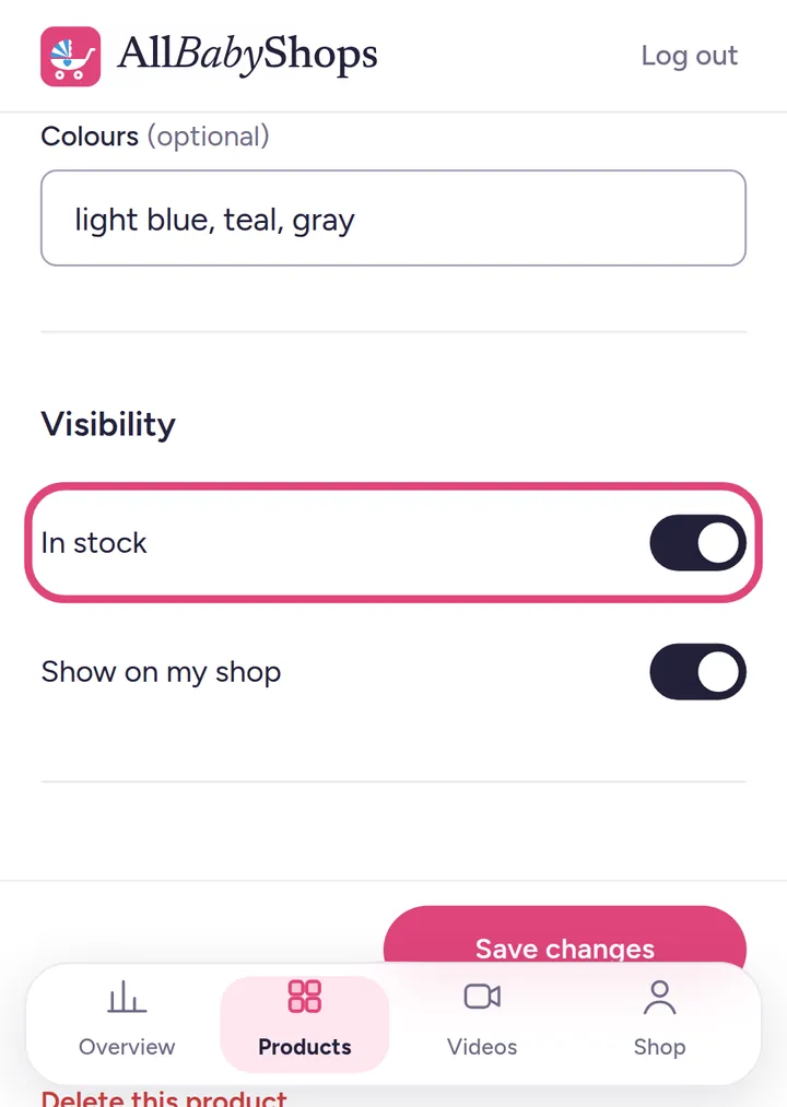 The In stock switch