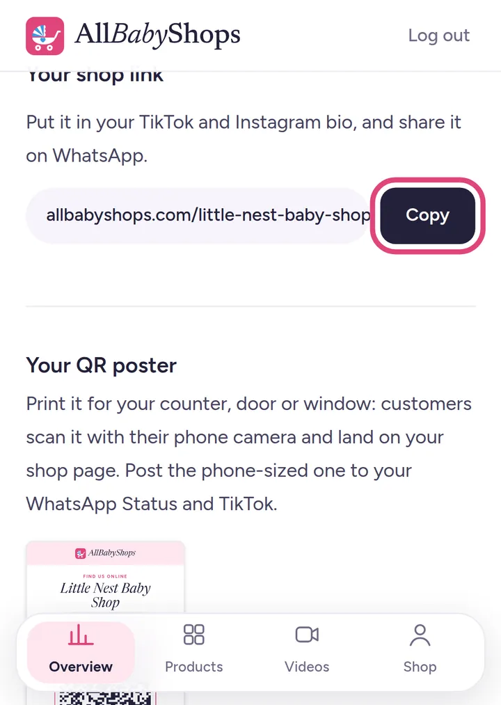 Copying the shop link