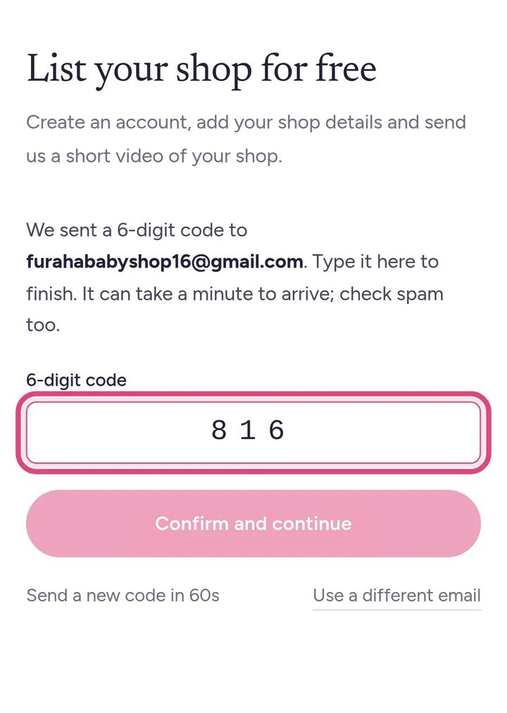 Typing the 6-digit code