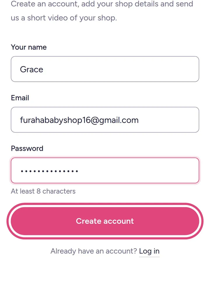 The sign-up form